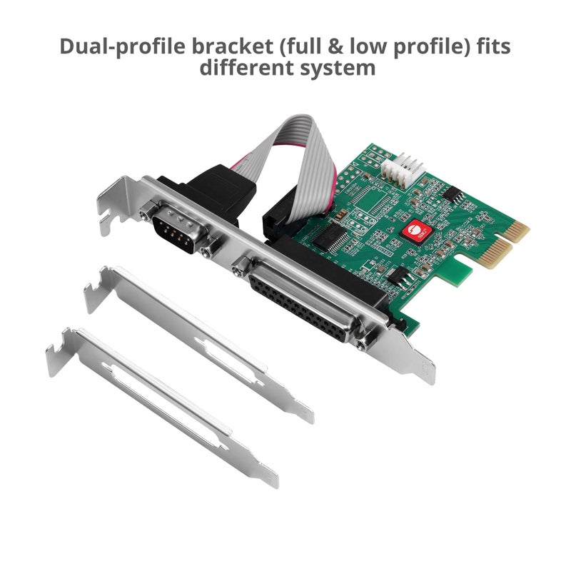 SIIG Single Serial Port/RS-232 and Single Parallel Port PCIe Card Compatible with 16C550 UART (JJ-E20311-S1) - Image 5